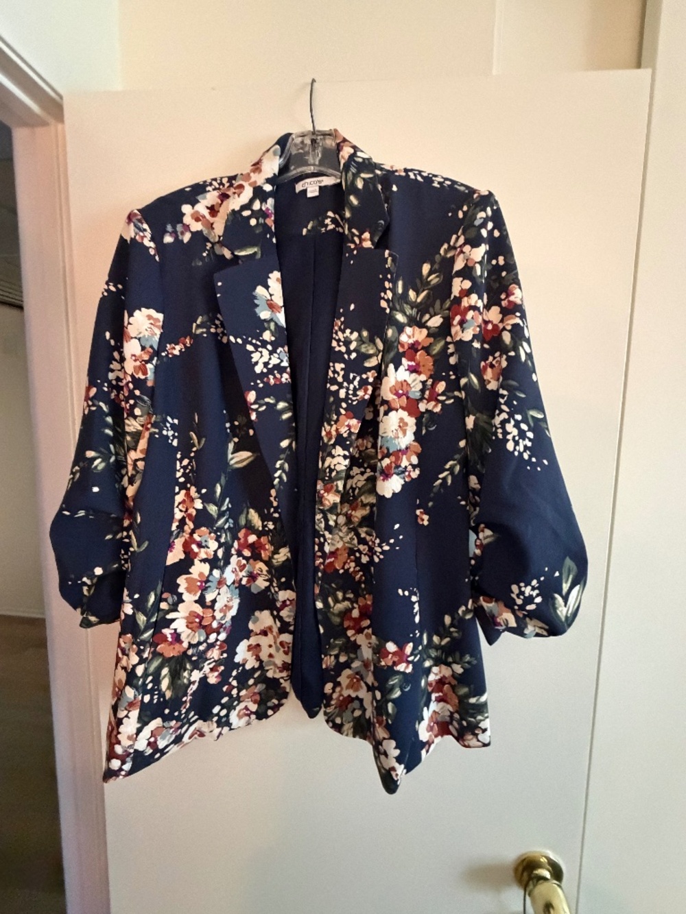 🌸 Chico’s Navy Floral Open‑Front Jacket – Size 2 (U.S. 12)